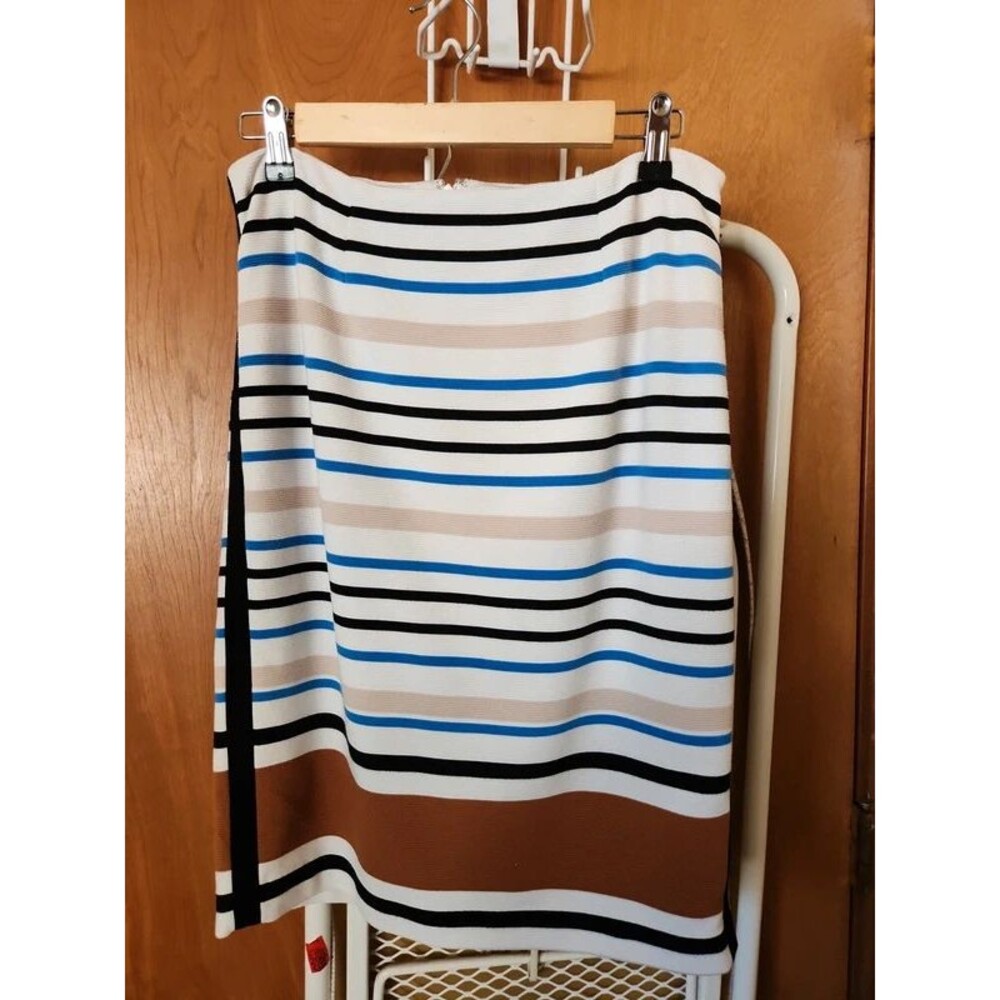 White House Black Market Striped Knit Pencil Skirt - Blue, Beige, Black & White